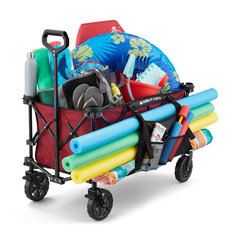 Gorilla Carts 7 Cubic Feet Foldable Utility Beach Wagon with Oversized Bed, Blue - (W x H x D): 25.2 x 2.4 x 38.7 inches