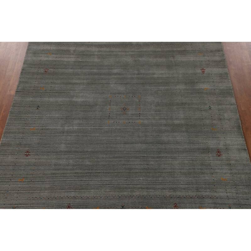Gray & Green Gabbeh Indian Area Rug Handmade Wool Carpet - 8'3" x 9'10"