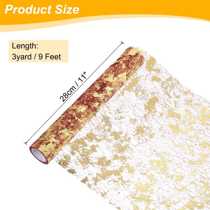 Table Runner, Sequin Gold Foil Thin Mesh Metallic Table Runner - Wine Red Gold - 9 Feet