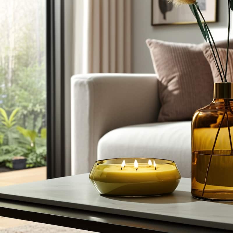 Glass and Wax Decorative Candle Bowl Modern Glam Sculptural Design - 10" x 8" x 3.5"