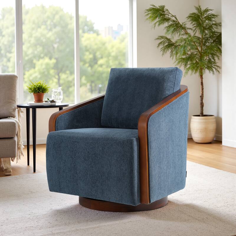 Chenille Modern 360°Swivel Barrel Chair Round Base
