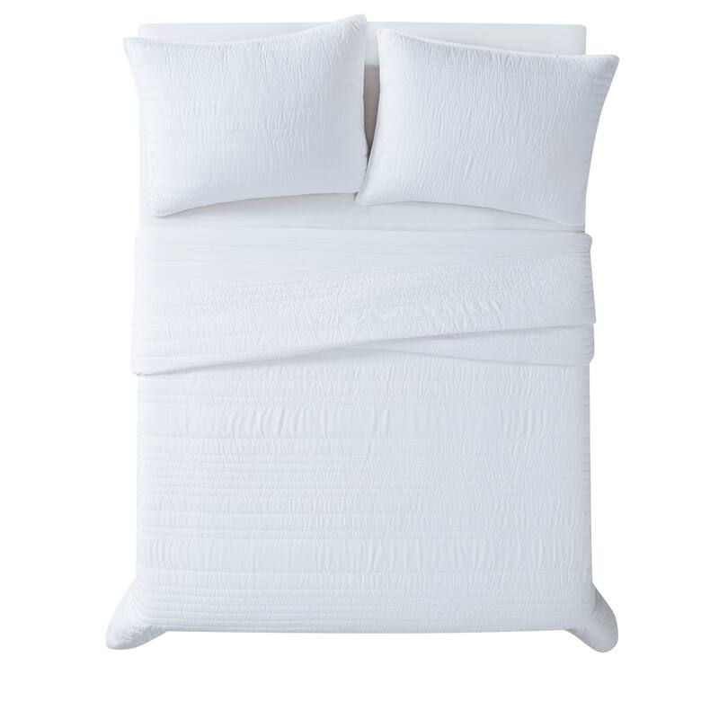 Truly Calm Solid Antimicrobial Textured 3 Piece Quilt Set - White - King