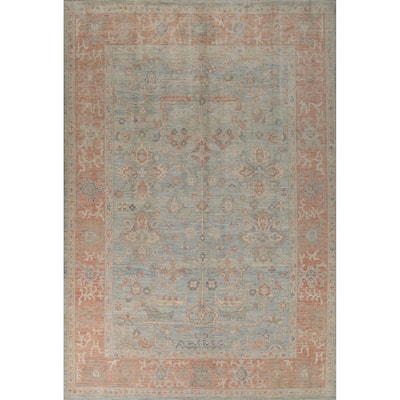 Vegetable Dye Blue Oushak Turkish Rug Hand-Knotted Wool Carpet - 9'0" x 12'2"