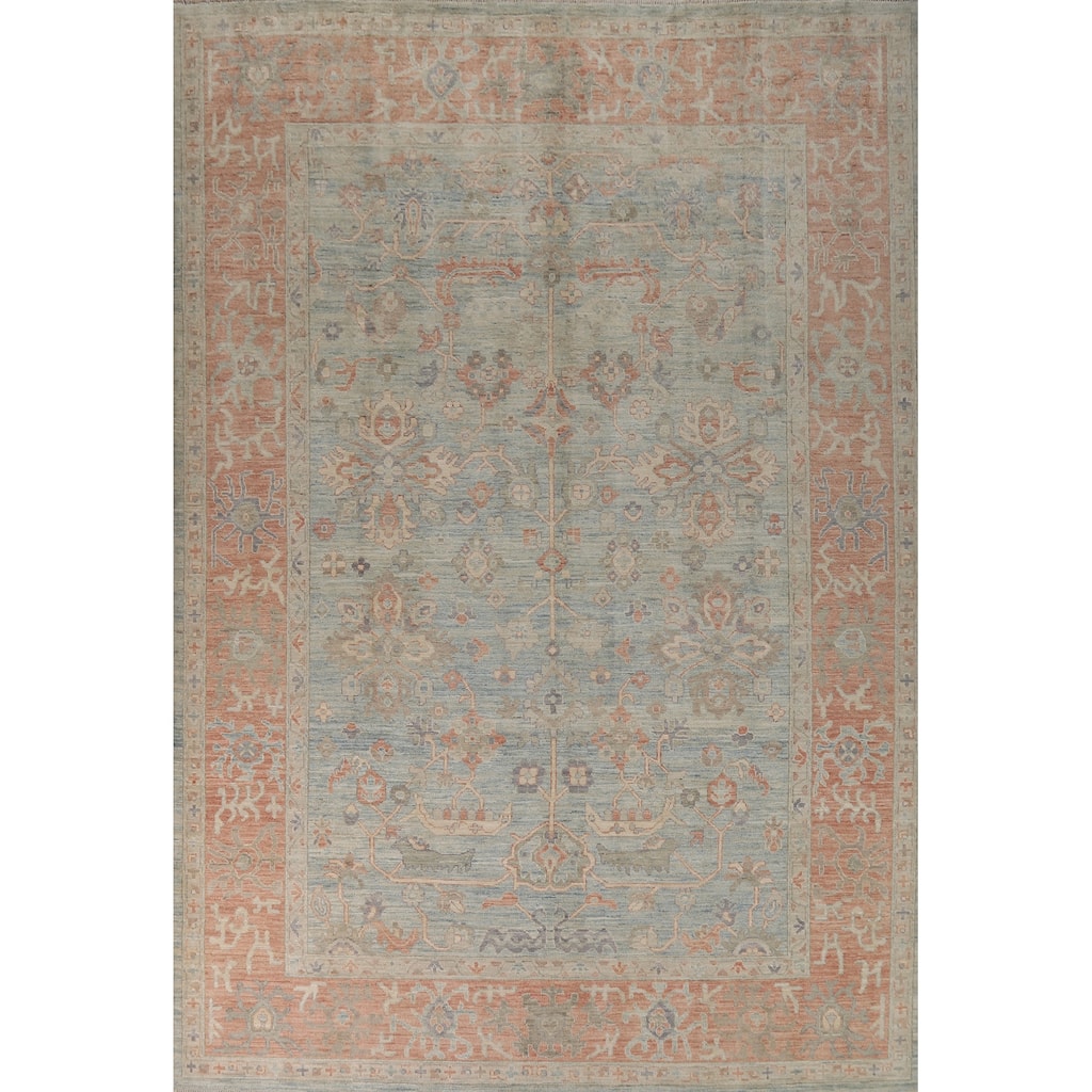 Hand Knotted Oriental 100% Wool Carpet Transitional All-Over Navy Blue & Blues Oushak Area Rug - 12' 2'' X 9' 0''