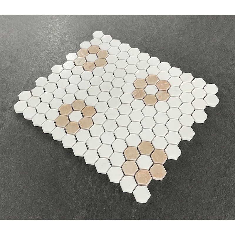 1" X 1" Thassos White and Pink Marble Mosaic Wall & Floor Tile - 1 Case (10 Sheets)