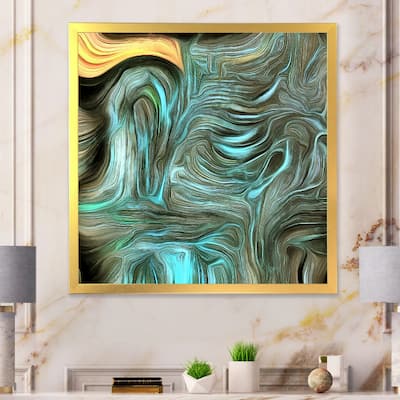 Designart "Liquid Art Waves In Shades Of Green" Modern Framed Wall Art
