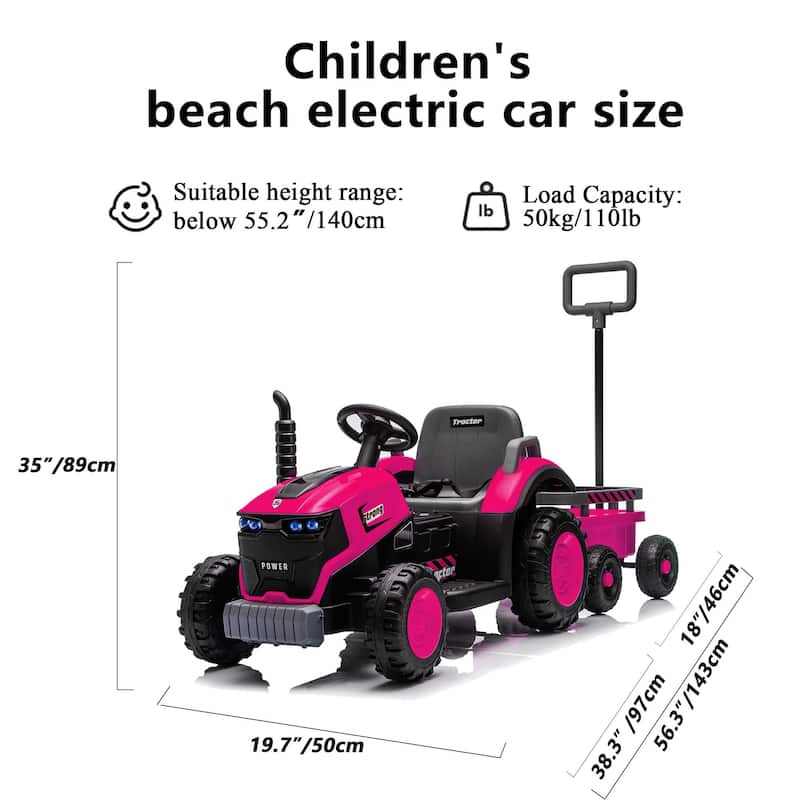 Magenta Kids Ride On Tractor with Trailer, Remote Control Electric Tractor Ride on Car with Bluetooth Music