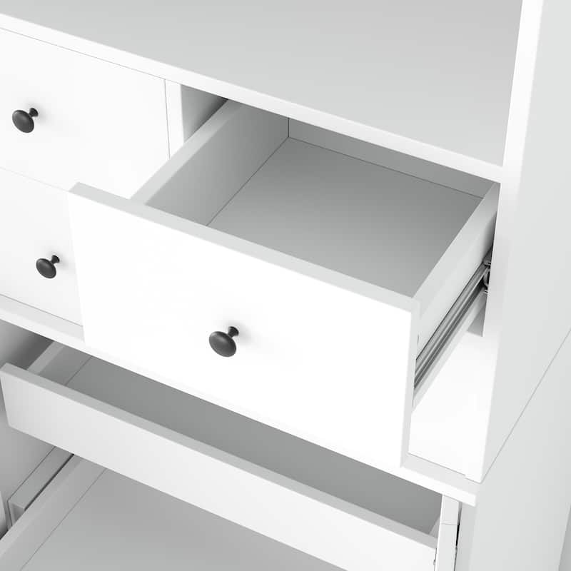 47.2x15.7x75inch Freestanding Buffet with Hutch, Tall Kitchen Pantry Cabinet with 4 Drawers, Door Shelves and Pull-out Trays