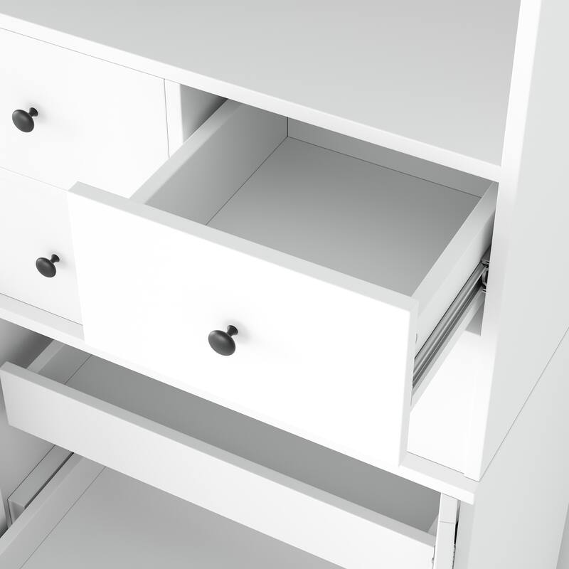 75" Freestanding Buffet with Hutch, Kitchen Pantry Cabinet with 4 Drawers, Door Shelves & Pull-Out Trays, Wood Storage Cupboard