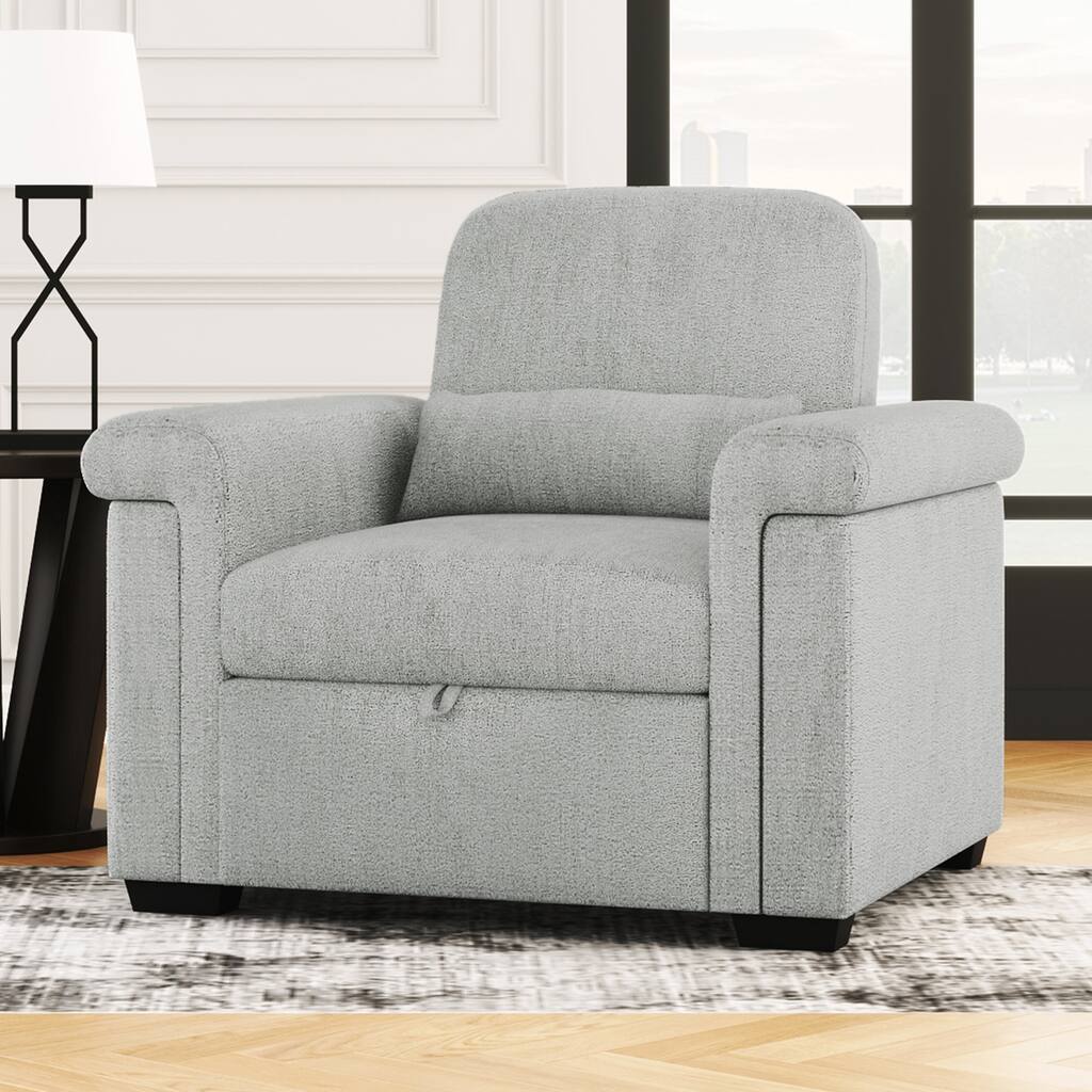 Convertible Sleeper Sofa Chair with Adjustable Backrest and Pillow