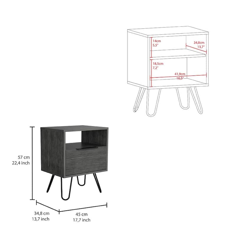 Nightstand With Single Drawer And Hairpin Legs