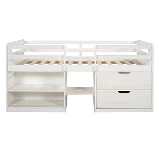 Twin Loft Wood Bed with Shelves & Drawers - Perfect for Kids' Rooms