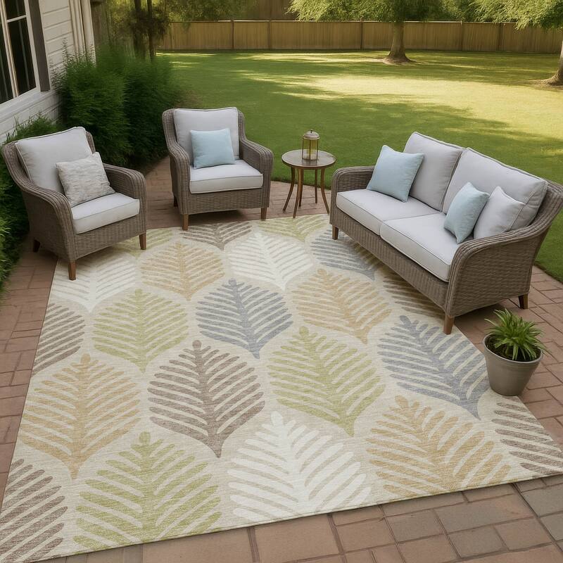 Machine Washable Indoor/ Outdoor Modern Fern Chantille Rug - Beige - 2'6" x 3'10"