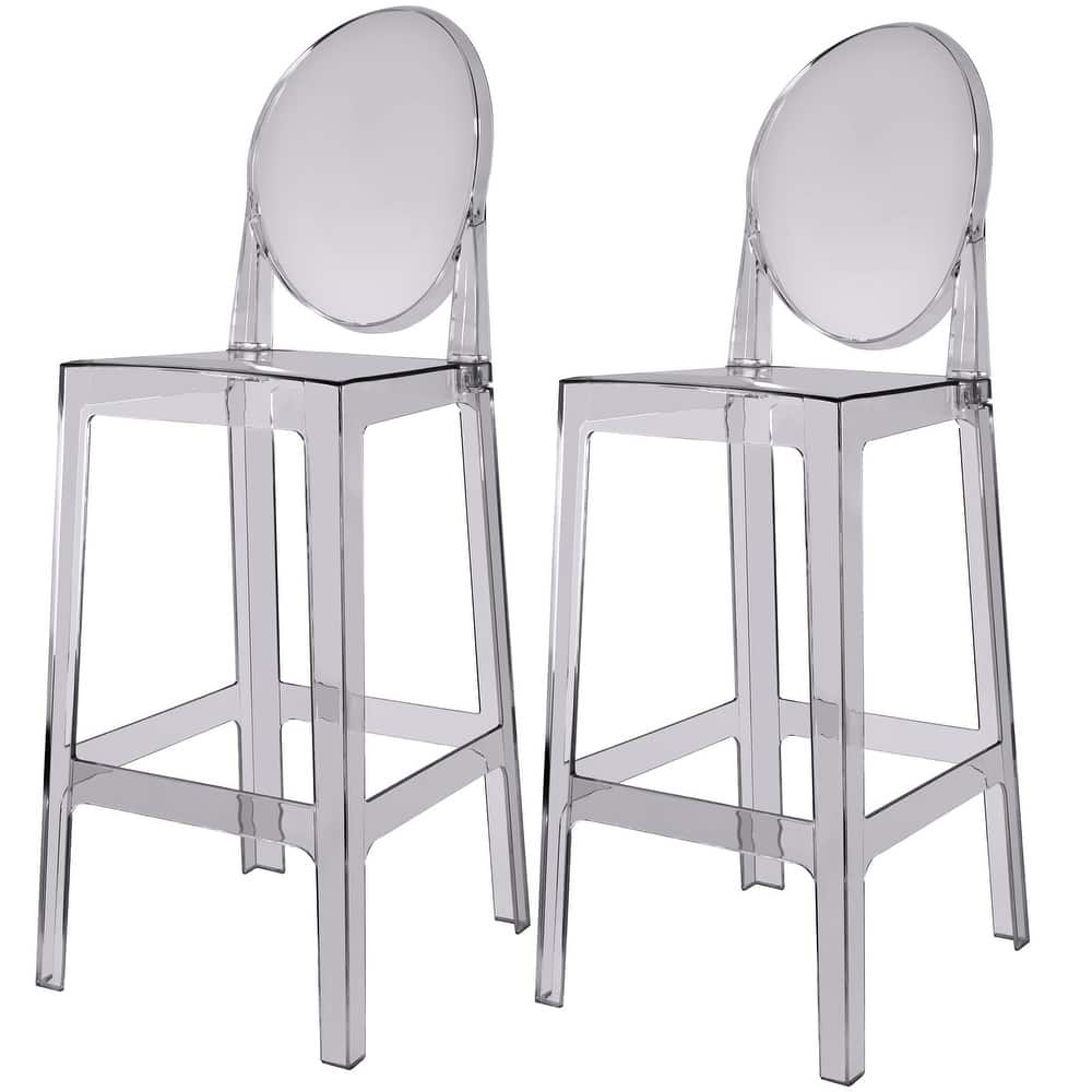Set of 2 Smoke Modern 30" Seat Bar Stool Counter Height With Back Plastic Chairs For Home Restaurant Office