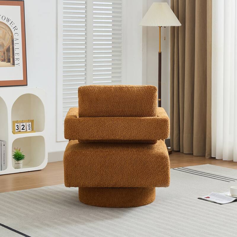 360°Swivel Accent Chair,Teddy Sherpa Round Armchair,Thick Padded Single Lounge Sofa,Upholstered Comfy Barrel Chair