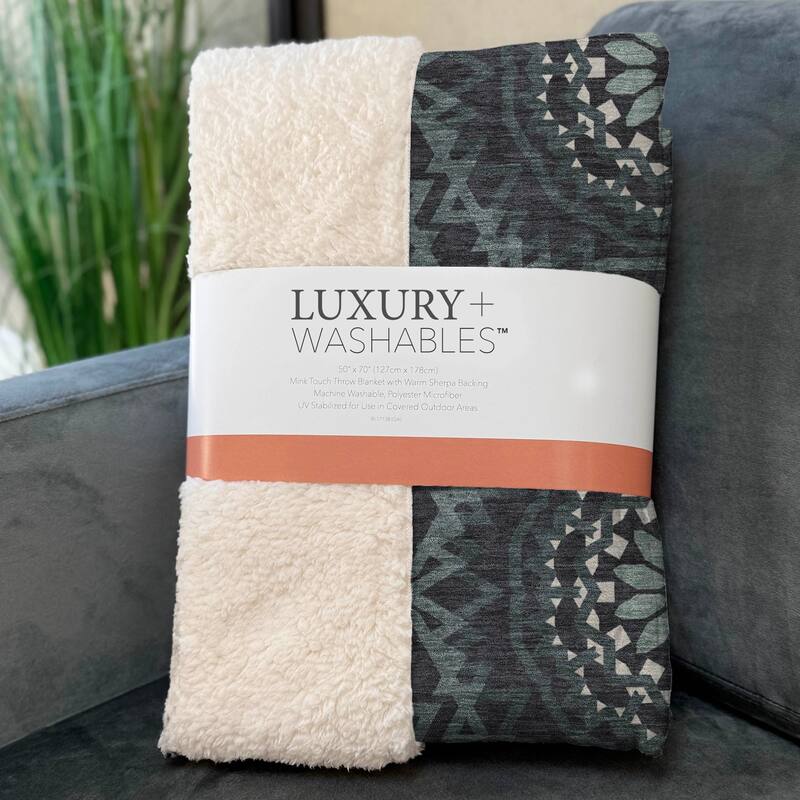Premium Machine Washable Boho Suzani Sherpa Throw Blanket