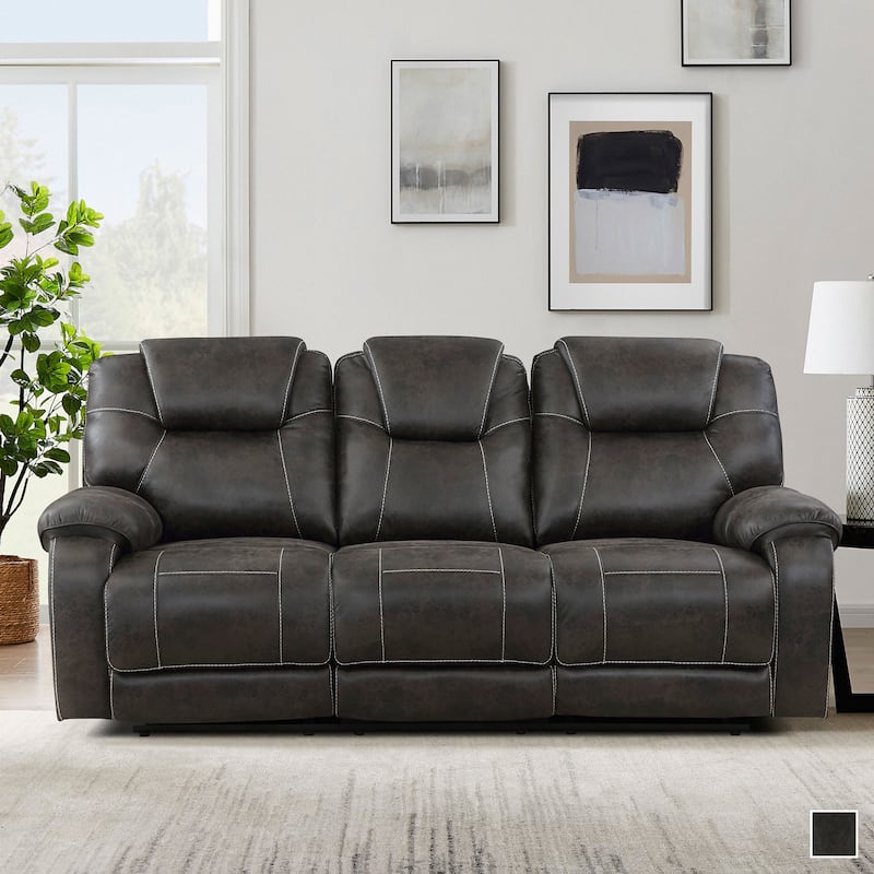 Flannery Polished Microfiber Manual Double Reclining Sofa