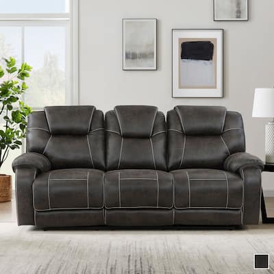 Flannery Polished Microfiber Manual Double Reclining Sofa