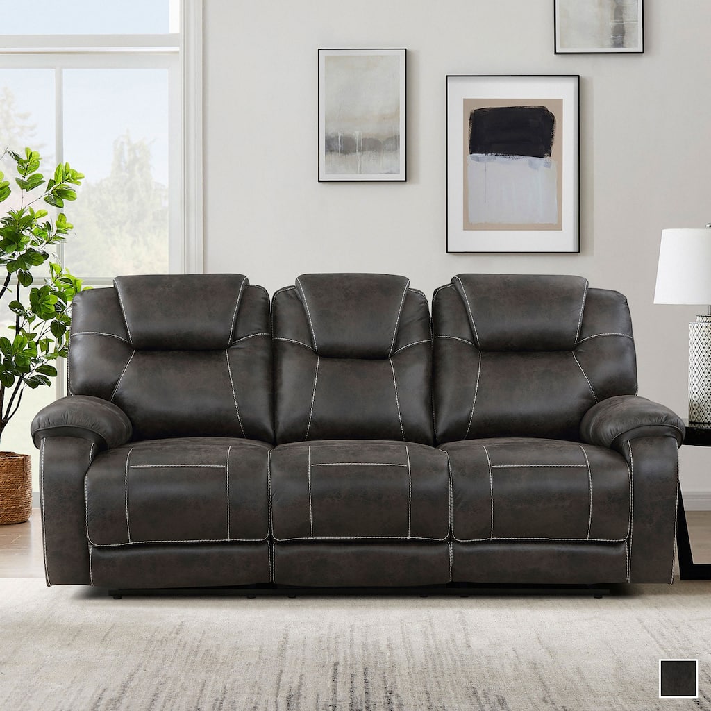 Flannery Polished Microfiber Manual Double Reclining Sofa