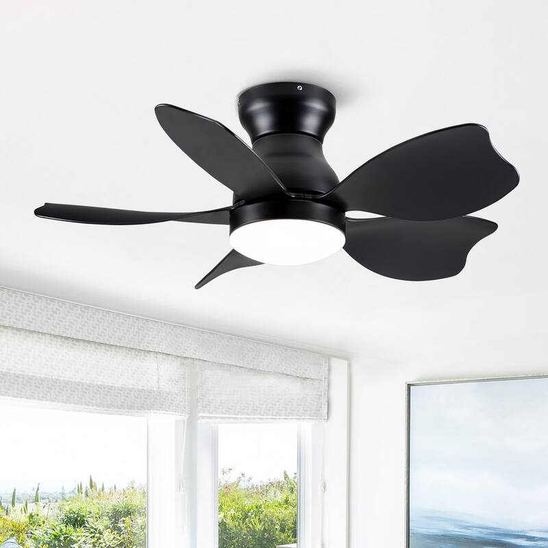 30" Small Kid's Low Profile Flush Mount Ceiling Fan Lighting with Remote Control for Small Children Room