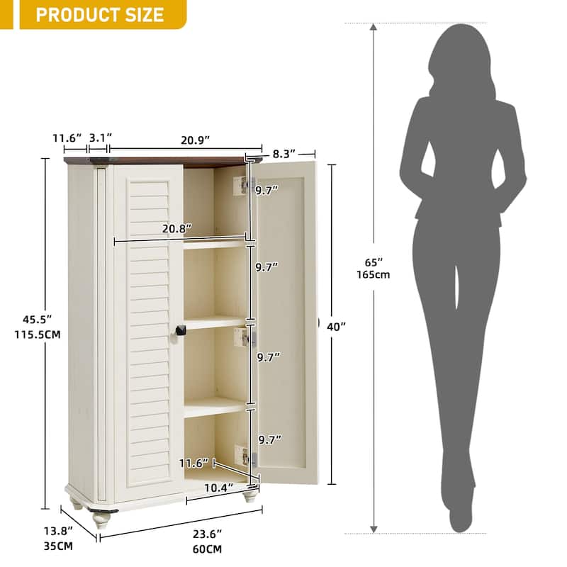 Farmhouse Pantry Cabinet with 4-Tier Storage Adjustable Shelves Two Magnetic Doors and Hooks for Kitchen Organization