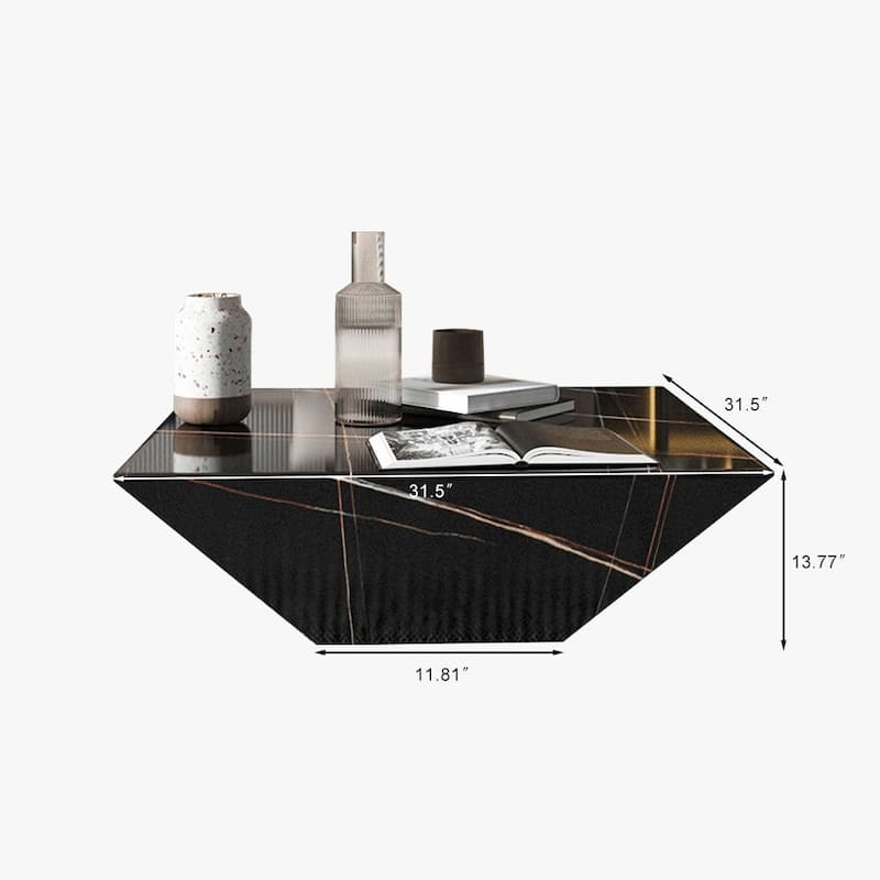 Modern Square Coffee Table, Trapezoid White Sintered Stone Coffee Table, Fully-assembled