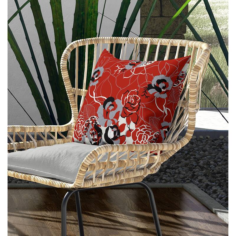Regal Rose Retreat Indoor/Outdoor Reversible Throw Pillow Red and Gray