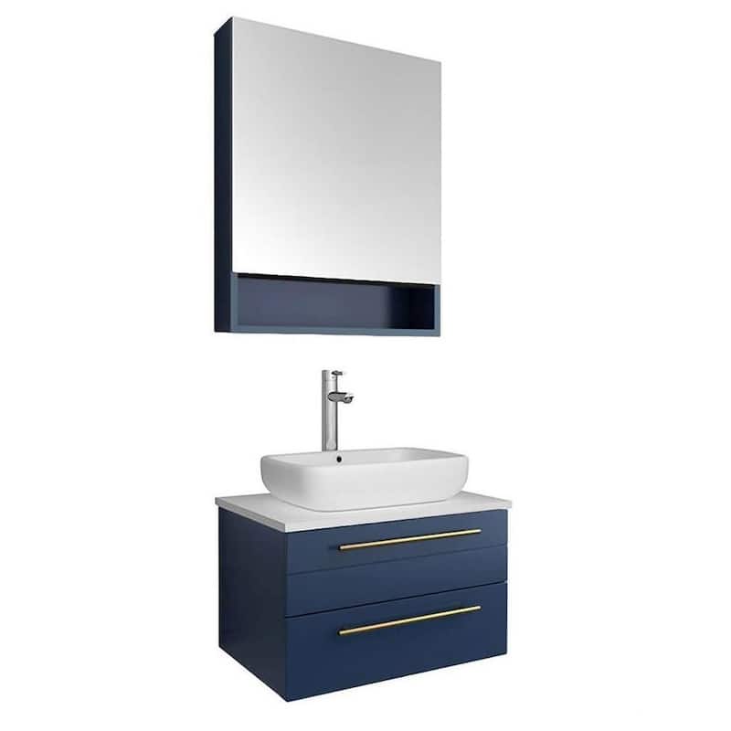 Fresca Lucera 30" Wall Mounted Single Basin Vanity Set with Cabinet, - Royal Blue