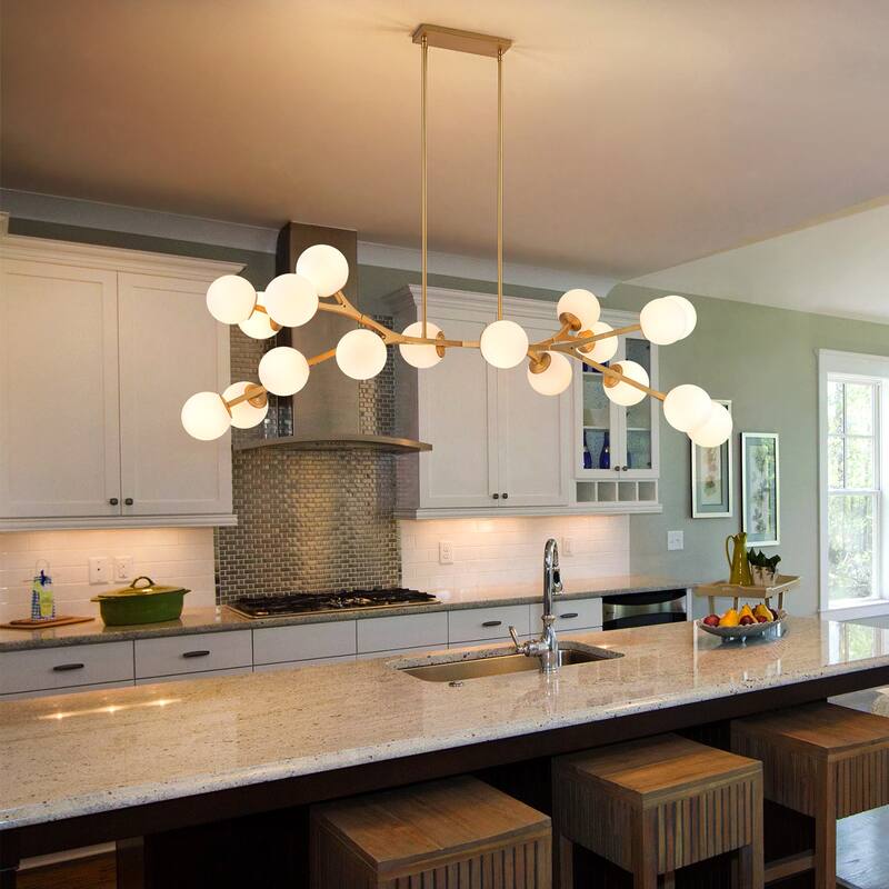 18 - Light Modern Dimmable Bubble Sputnik Linear Globe Chandelier - W68.11" - Gold