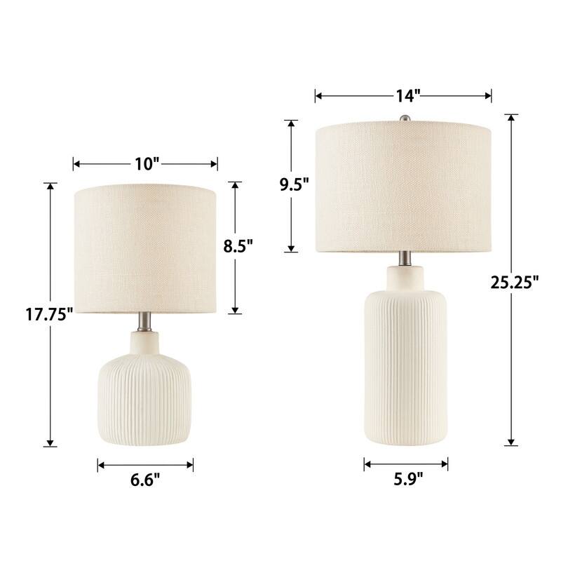KAWOTI 25.25 inch White Ceramic Table Lamp - W14" x D14" x H25.5"