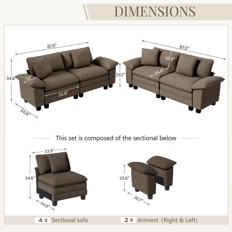 MAISON ARTS 2-Piece Chenille & Corduroy Sofa Set, Comfy 3/4/5-Seater Modular Loveseat & Armchair with Throw Pillows