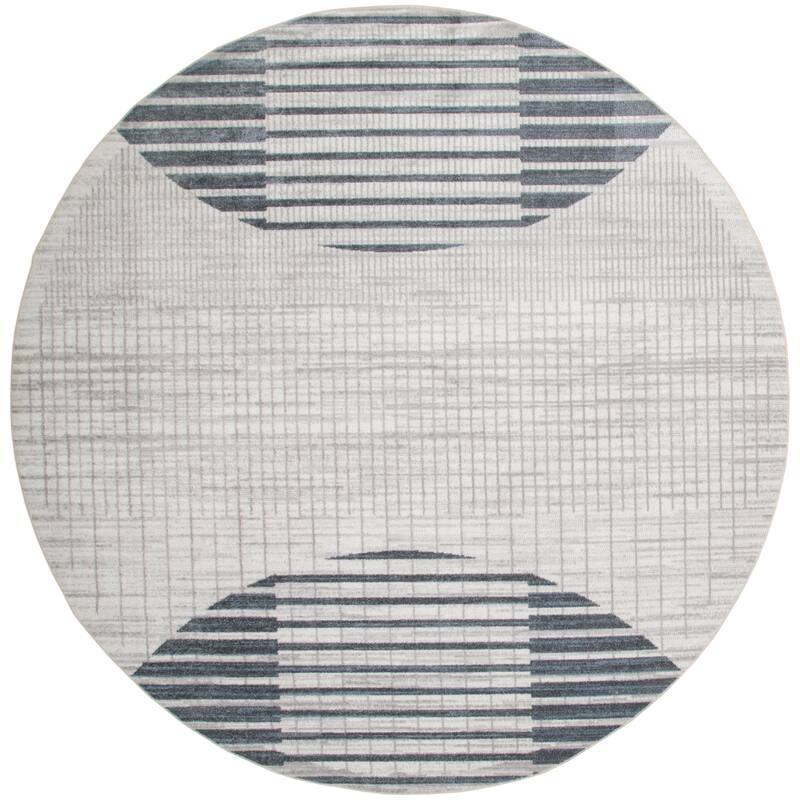 Nourison Astra Machine Washable Indoor Only Graphic Area Rug - 8' x Round - Ivory/Blue - Round