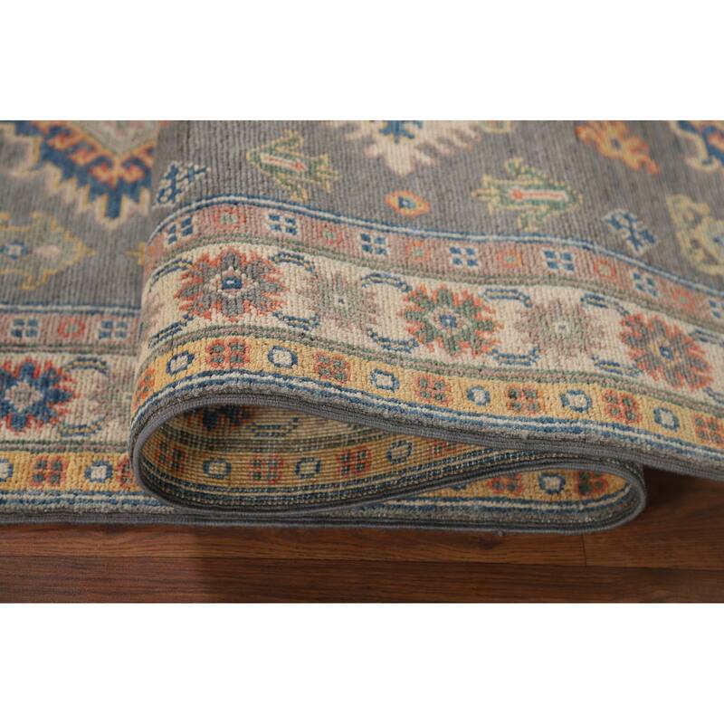 Gray Kazak Runner Rug Hand-Knotted Wool Carpet - 2'7" x 9'7"