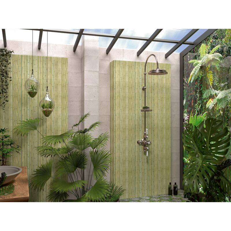 Merola Tile Bamboo Haven Matcha Green 5-7/8" x 11-7/8" Fluted Ceramic Wall Tile