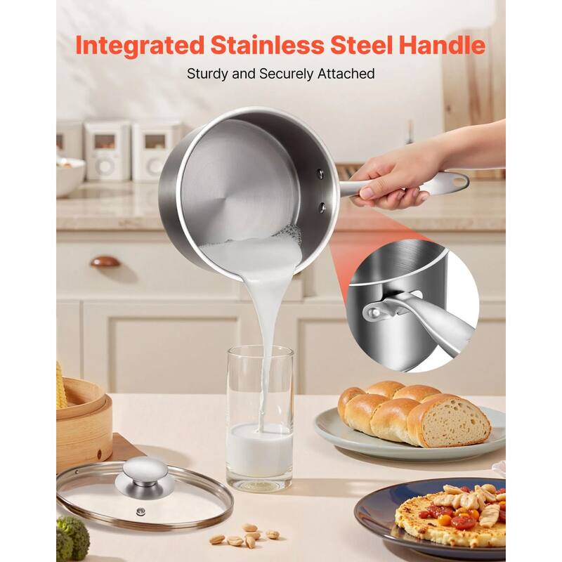 Silver 2-in-1 Aluminum Saucepan with Steamer Insert Oven Safe for Daily Use