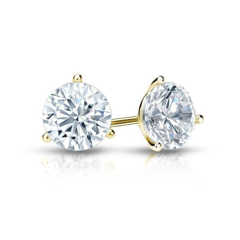Auriya 1 1/2ctw 3 Prong Martini Set Round Diamond Stud Earrings 18kt Gold Certified