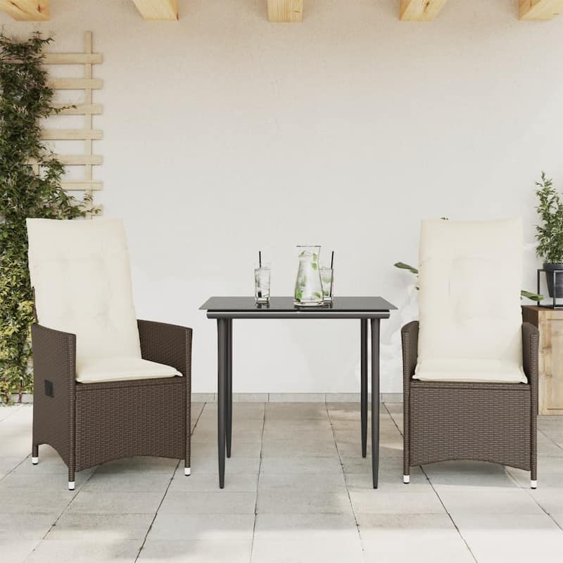 vidaXL Reclining Patio Chairs with Cushions Armchair Outdoor Seating Poly Rattan