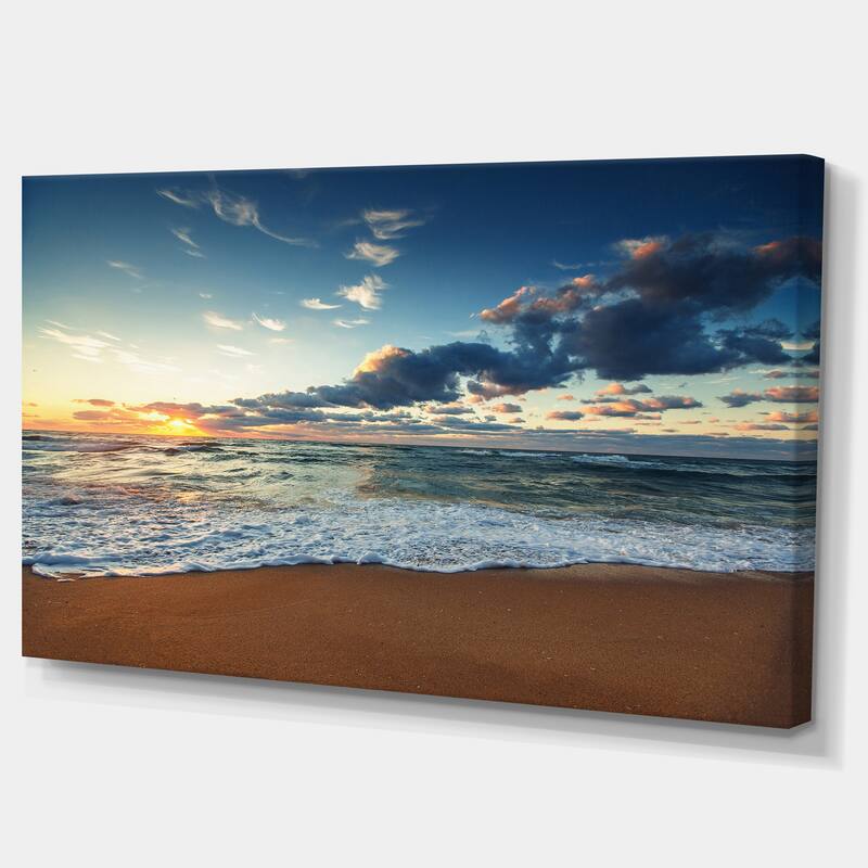 Sunrise and Glowing Waves in Ocean - Seashore Canvas Wall Art