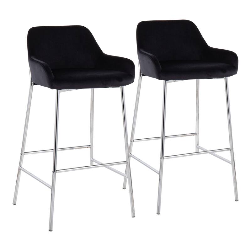Silver Orchid Galotti Chrome Fixed-Height Upholstered Bar Stool - Set of 2