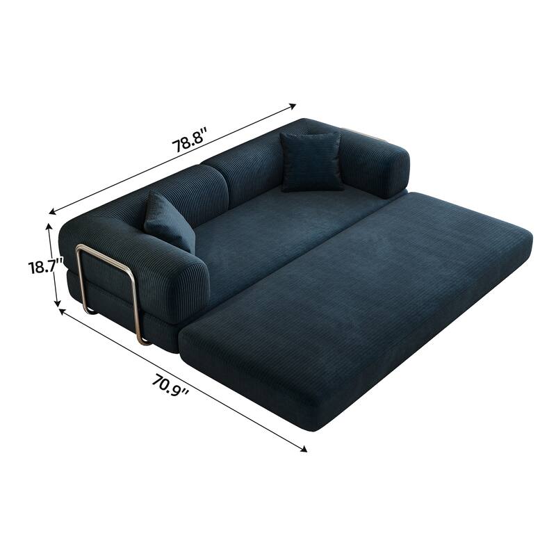 78.8" Convertible Floor Sofa Bed, Corduroy Folding Mattress Sofa Couch for Small Spaces ,No Assembly