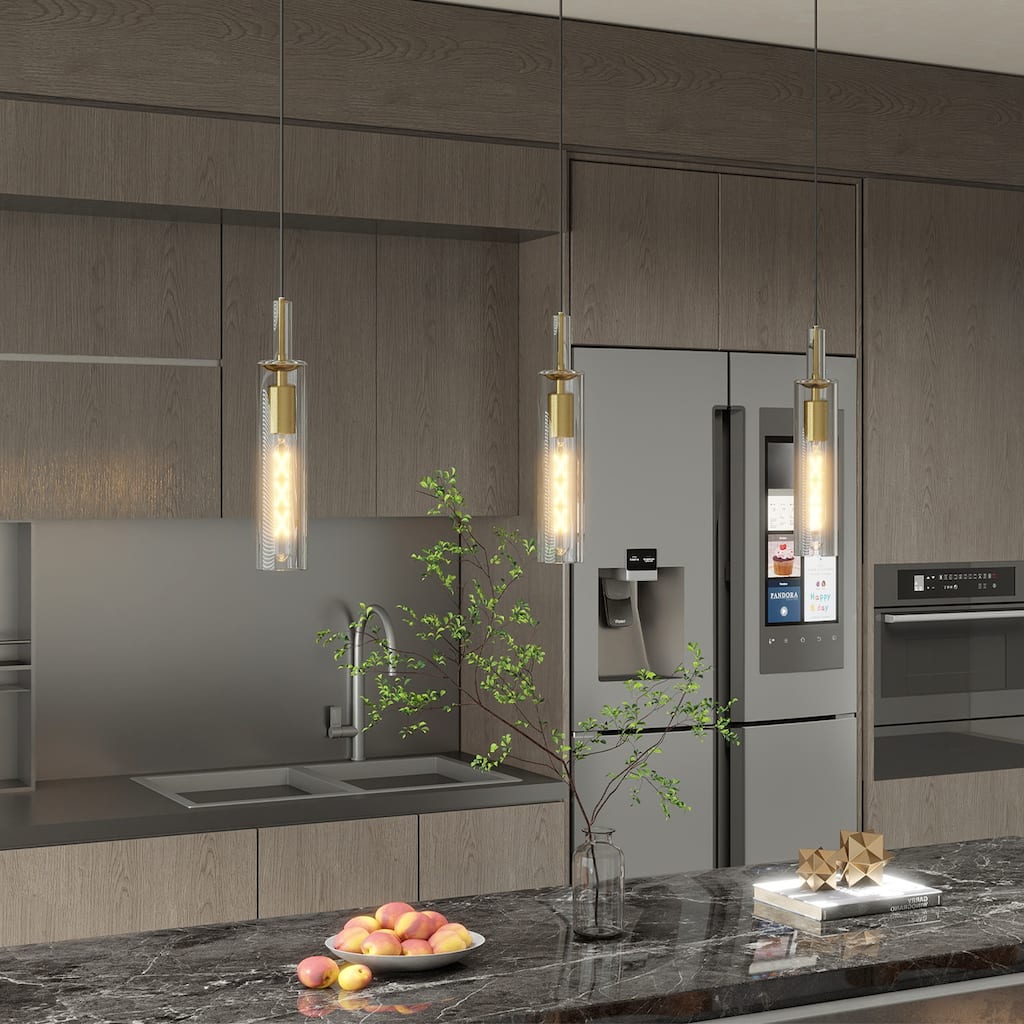 Pendant Light Fixtures,3 Pack Modern Pendant Lighting with Clear Striped Glass Shade, Hanging Pendant Lights Kitchen Island