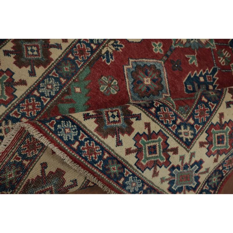 Hand Knotted Oriental 100% Wool Carpet Traditional Geometric Red Kazak Area Rug - 5' 9'' X 3' 10''