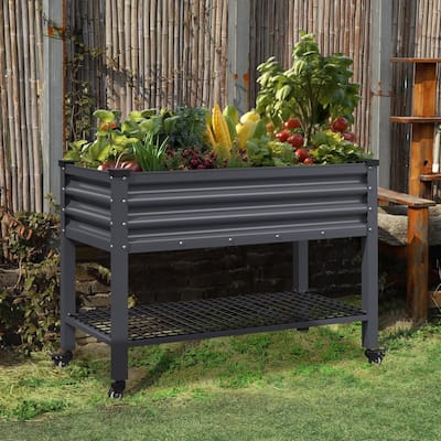 VEIKOUS 7.8 Cu.ft Galvanized Steel Raised Garden Bed, Large Outdoor Planter Box with Drainage Holes, Wheels