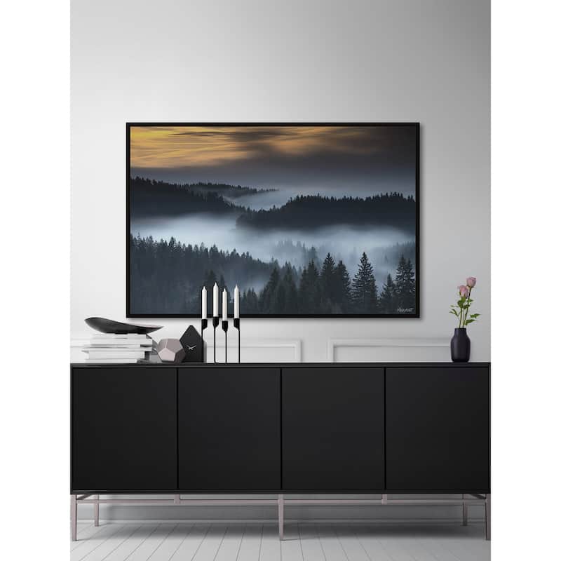 Foggy Winding River Floater Framed Print on Canvas