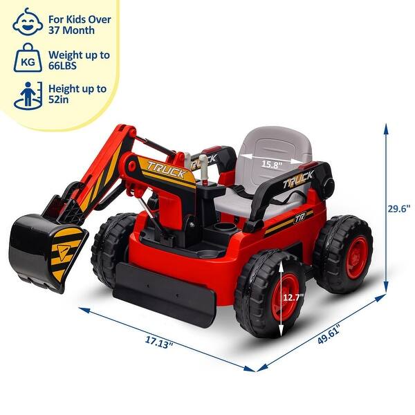 dimension image slide 1 of 3, Ride On Excavator for Kids, 4WD Electric Excavator Toy