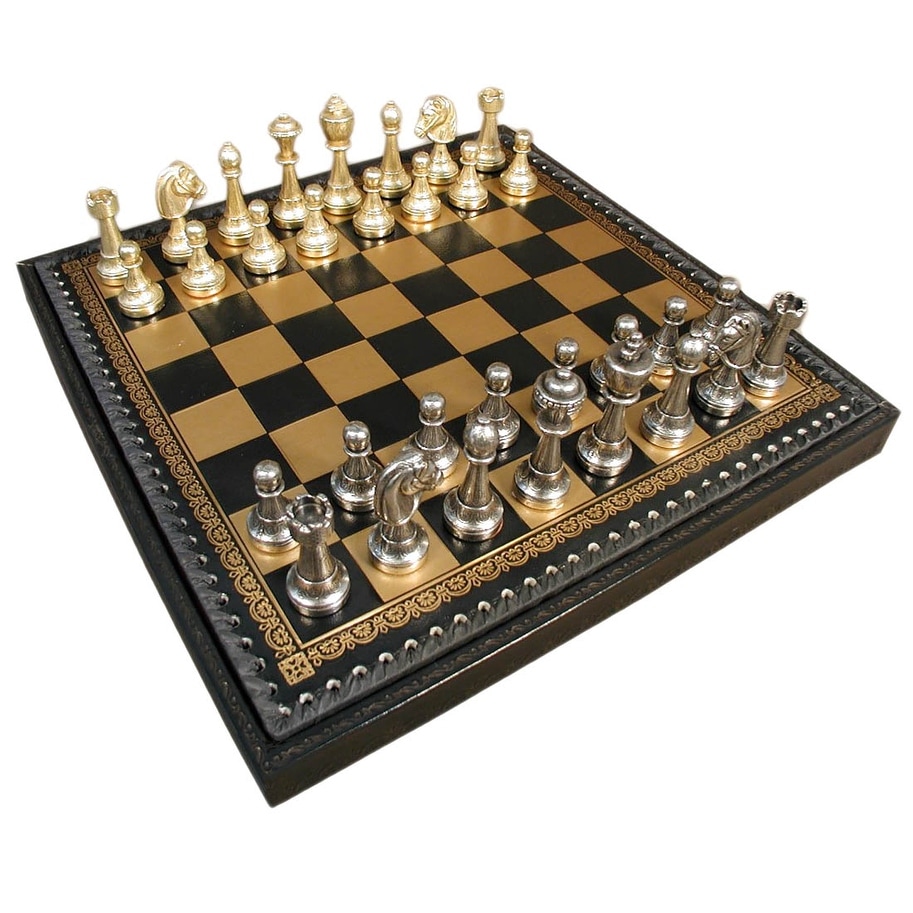 Staunton Metal Chess Set With Leather Chest - brown