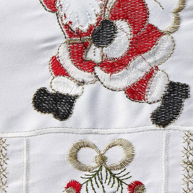 Violet Linen Santa Claus Holly Bows Embroidery Pattern, Polyester Cutwork, Set of 4, Decorative Place Mats