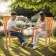 preview thumbnail 9 of 7, Wooden Rocking Chair Teak Color Fir Wood Vertical Backrest