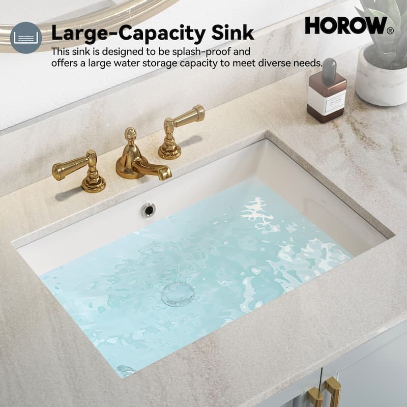 HOROW 23.6 in. Rectangular Undermount Glazed Ceramic Bathroom Sink in White with Integrated Overflow