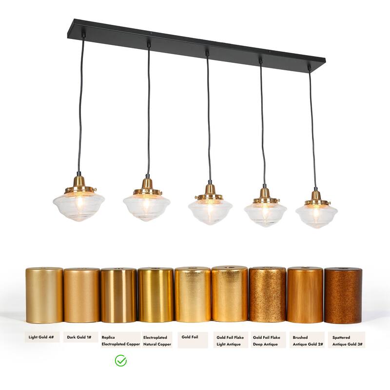 Modern 5-Light Black Gold Linear Chandeliers Kitchen Island Lights for Dining Room with Seeded Glass - 44'' L x 6.5'' W x 8'' H